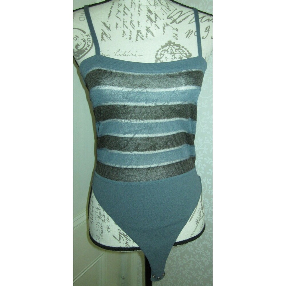 Vtg Giorgio Armani gray & black striped knit tank bodysuit, ladies' size 42 US 6